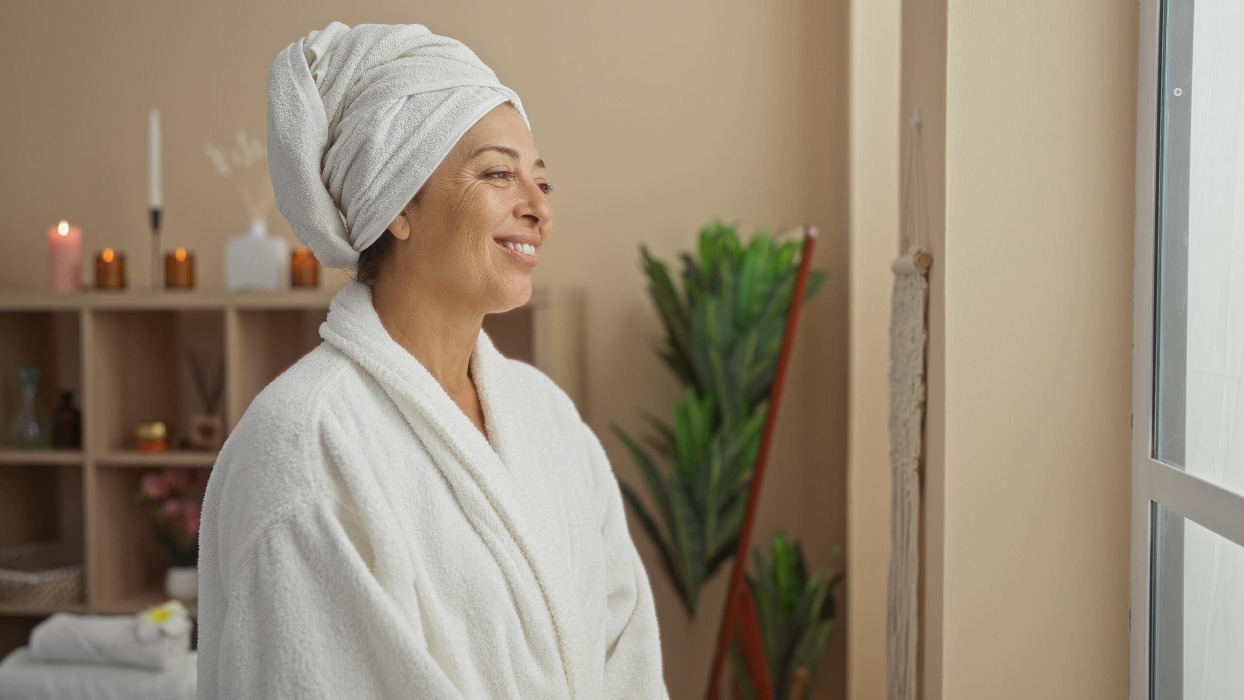 Woman with radiant complexion after treatments for stress and skin
