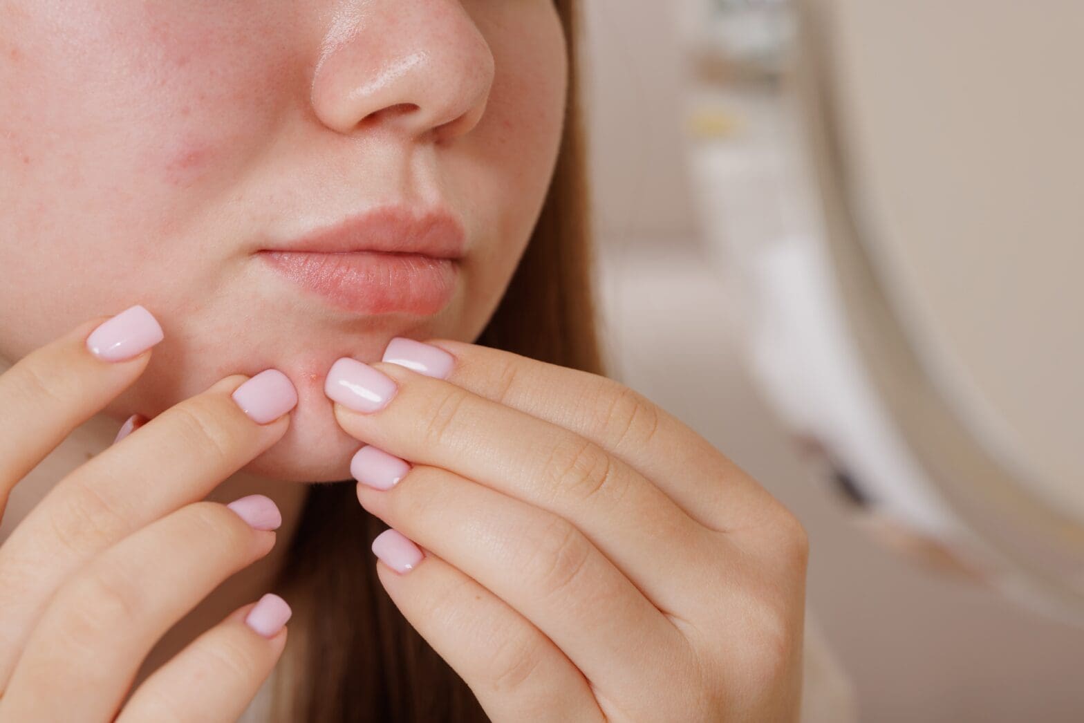 Woman experiencing stress and skin problems like breakouts and dullness