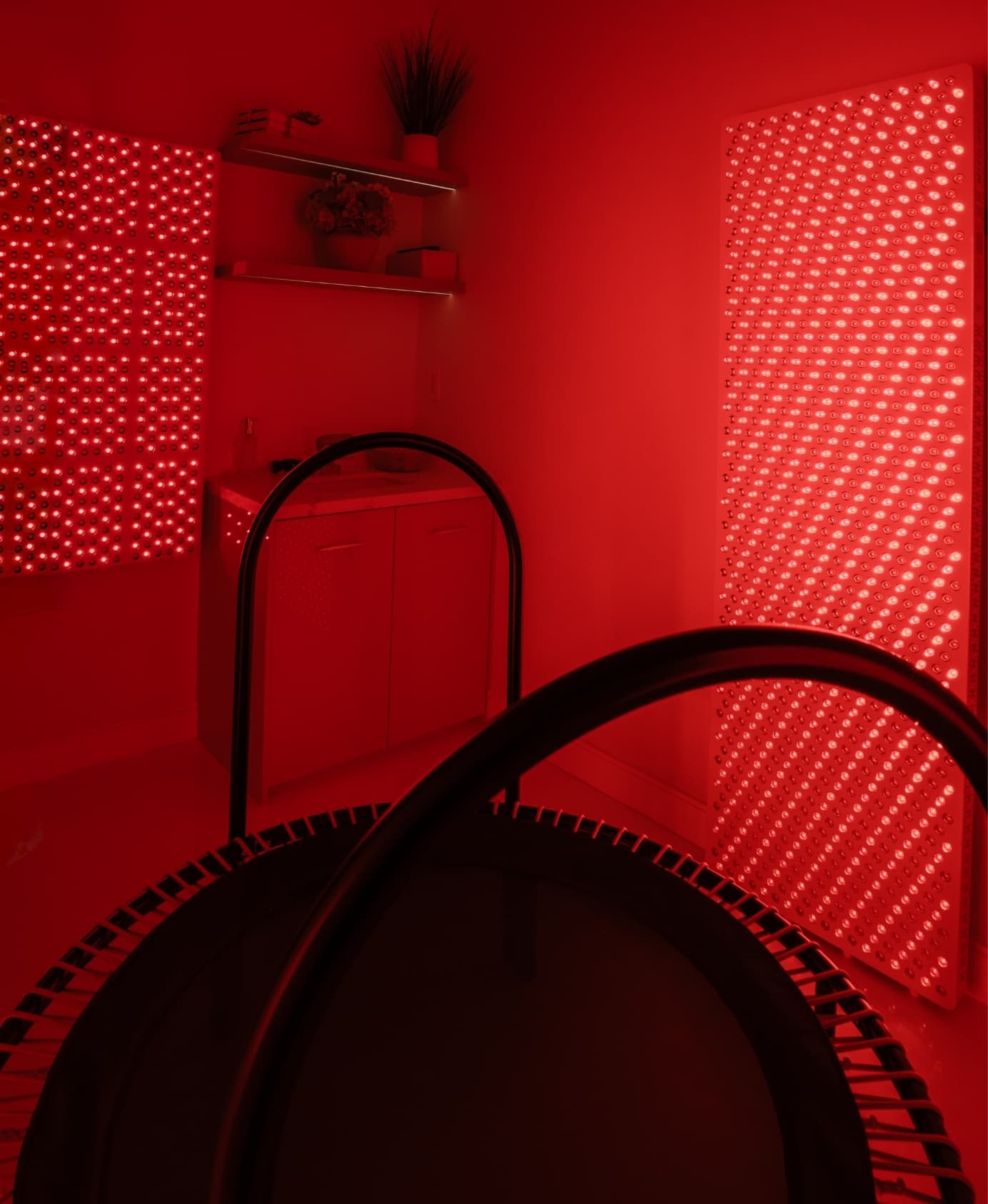 Red light panels and rebounder therapy working together for detox and energy