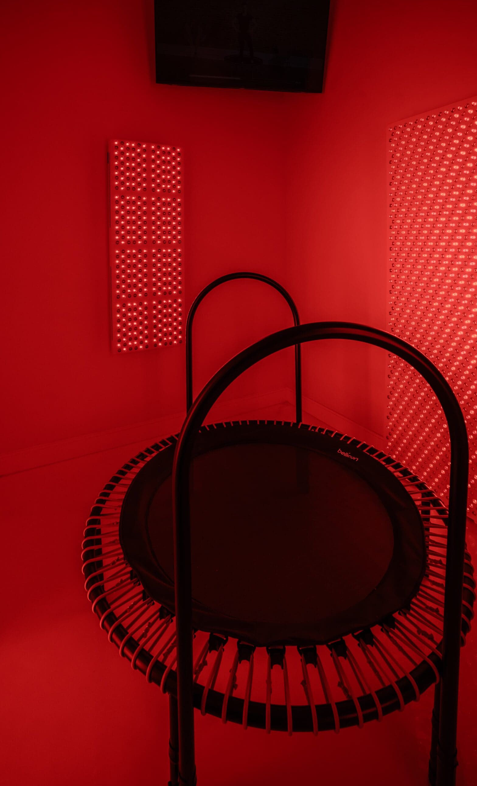 red light therapy rebounder studio setup