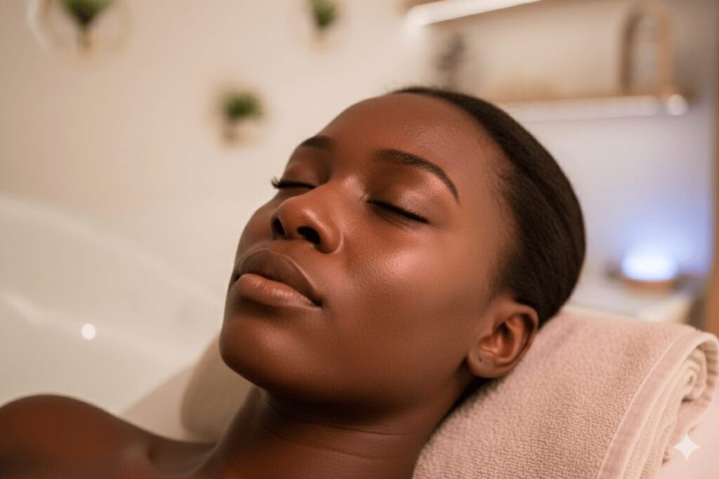 Image of a person inside the Ozone Sauna Energy Reset capsule for detoxification.